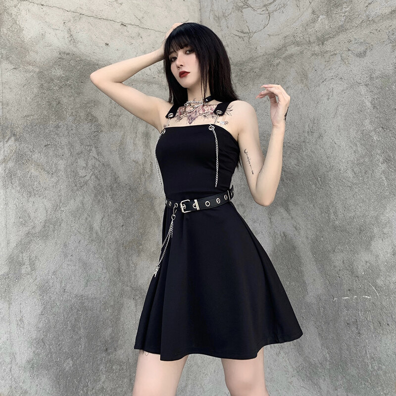 Punk Belted Skirt With Butterfly Metal Accessories