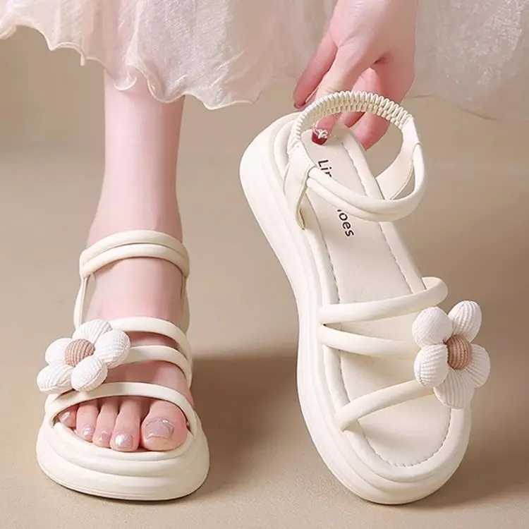 2025 Summer New Kids' Sandals, Comfortable Fashionable Casual Flower Design, Unisex Beach Shoes For Students And Children