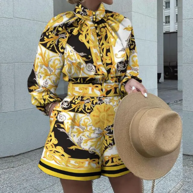 Women's Printed Long sleeved Top Shorts Suit Yellow - Shop at LoveMi