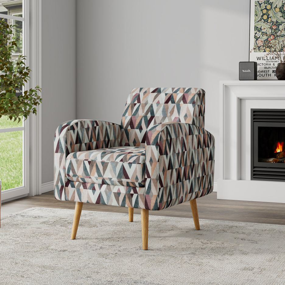 Darien Accent Arm Chair In Red And Tan Prism Pattern With Natural Solid Wood Legs — foto 7