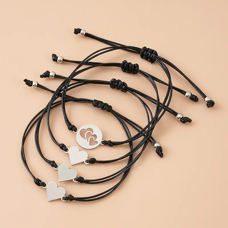 Mother's Day Stainless Steel Hollow Love Parent-Child Card Braided Bracelet