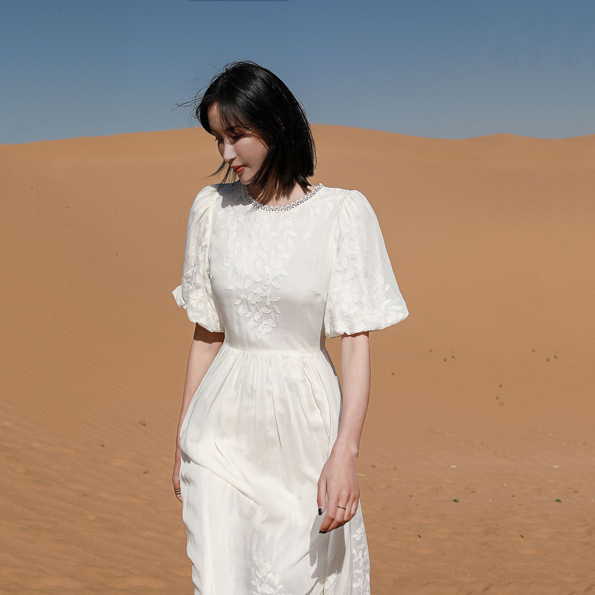 Puff-Sleeve Silk Dress, picture 3 of 5