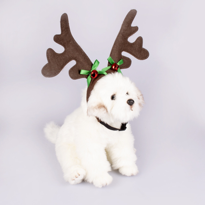 Title 7, Christmas Pet Headdress Dog Adjustable Elk Bell...