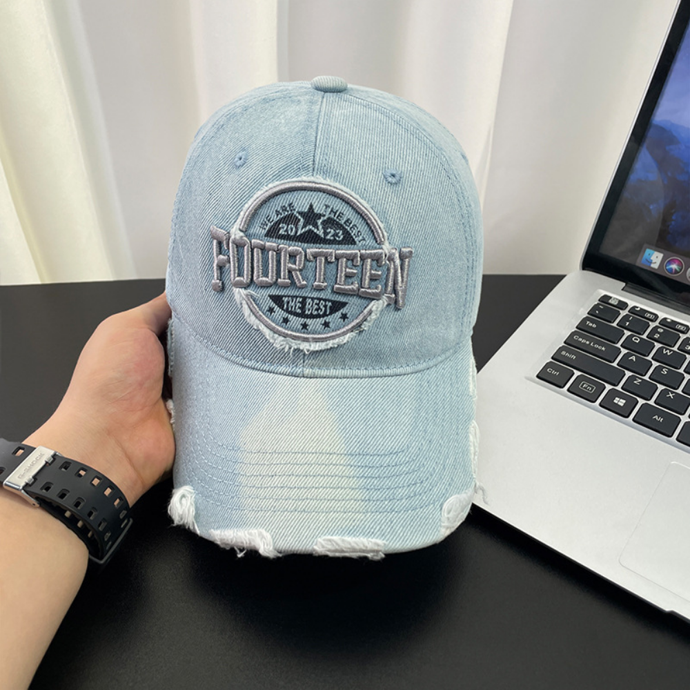 Monochromatic Individuality Frayed Letter Embroidery Washed-out Vintage Trend Fashion Holey Brim Baseball Cap Street Travel 4
