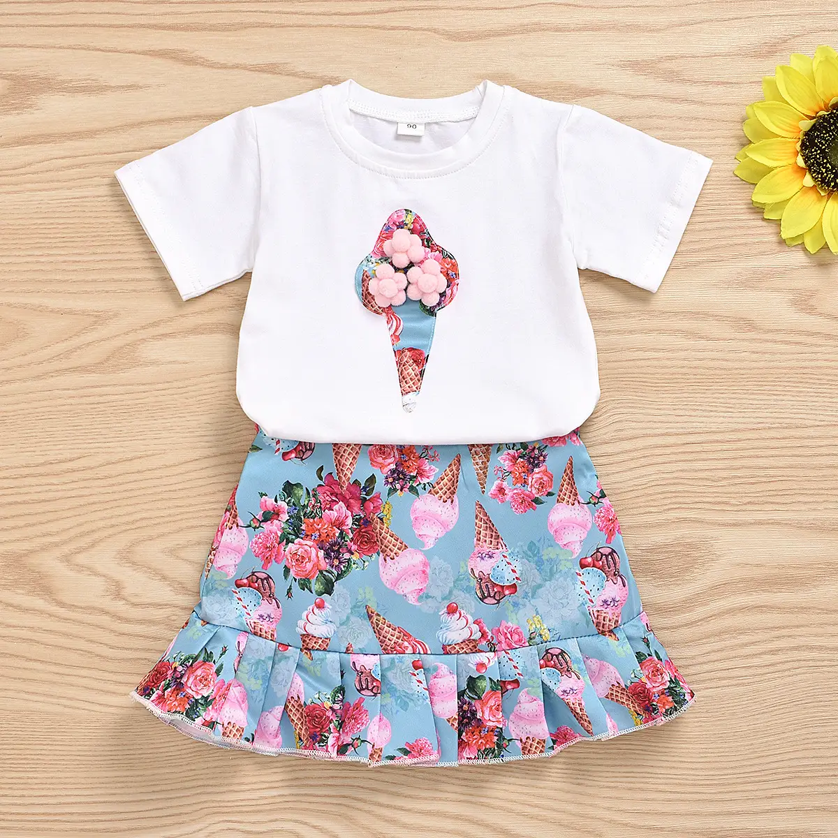 Two-piece Ice Cream Printed Short-sleeved Fishtail Skirt