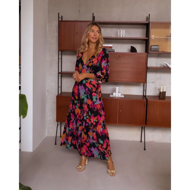 Women's V neck Loose Backless Swing Dress Printing - Shop at LoveMi