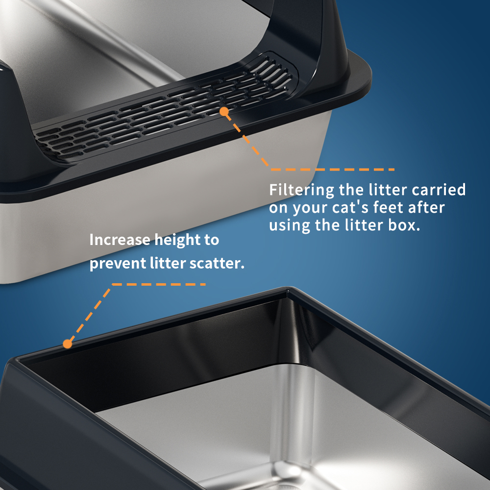 Black Stainless Steel Cat Toilet, Durable & Easy Clean, Hourglass Pedal Design, Height-Adjustable, Ideal For Large & Multi-Cat Households