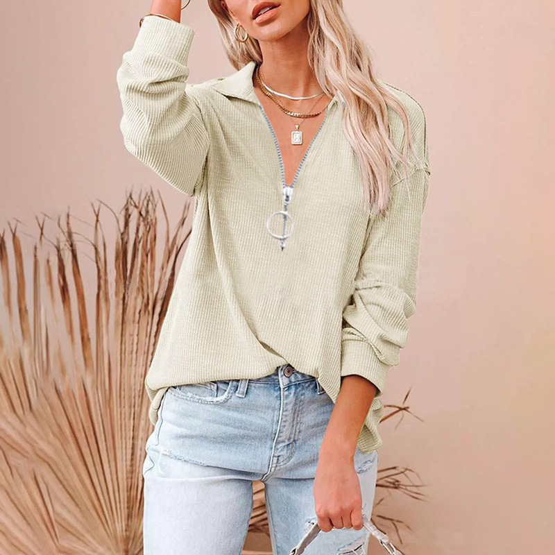 Title 3, Casual Solid Color Loose V-neck Long-sleeved Th...