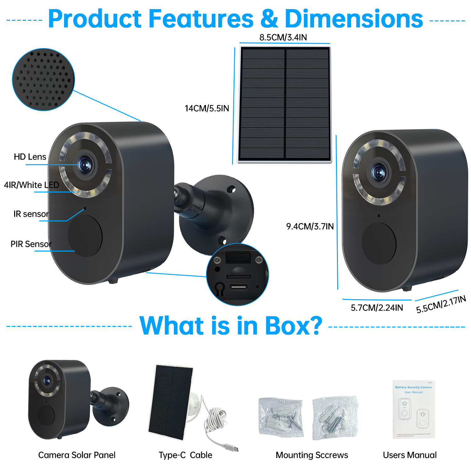 3MP Low Power Wireless Solar Panel IP Camera PIR WiFi Rechargeable Battery Security Outdoor Camera