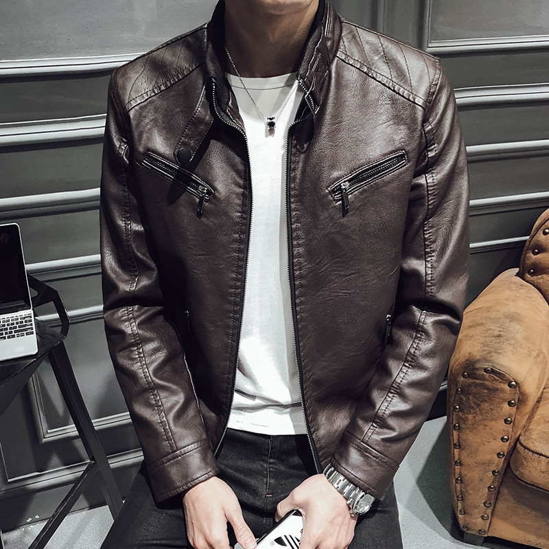 Title 5, Casual Mock Neck leather jacket