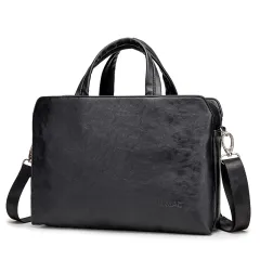 Handheld One Shoulder Business Notebook Leather Briefcase - Black - View 1