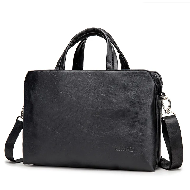 Handheld One Shoulder Business Notebook Leather Briefcase - Black