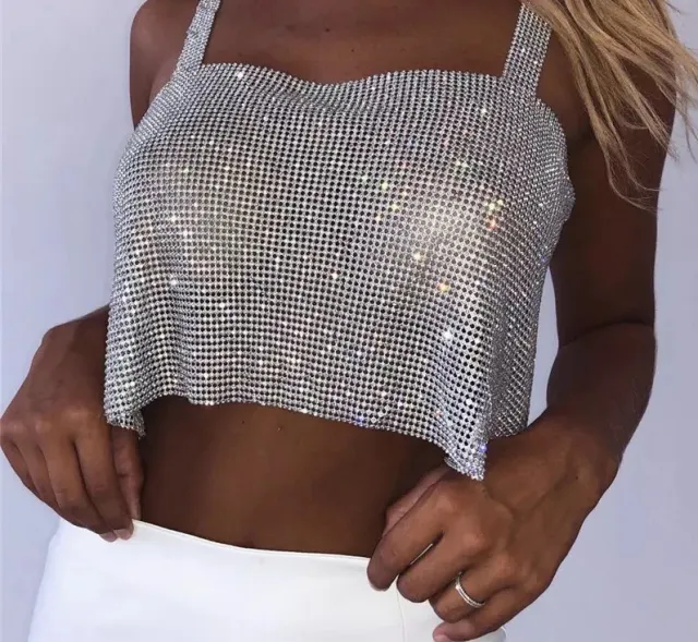 Bling Rhinestones Party Crop Top Full Diamonds Sequins Top Figure2 M - Shop at LoveMi