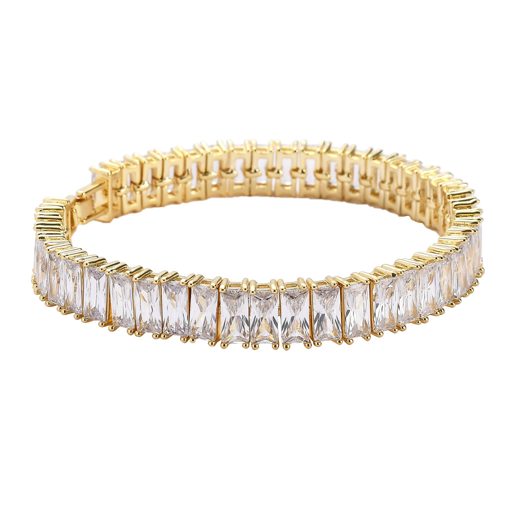 Brass Micropaved Square Zircon Row Bracelet