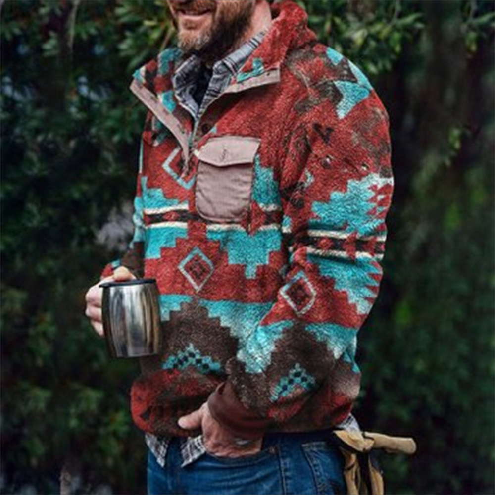 Autumn And Winter Casual Button Pocket Flannel Plush Men's Sweater