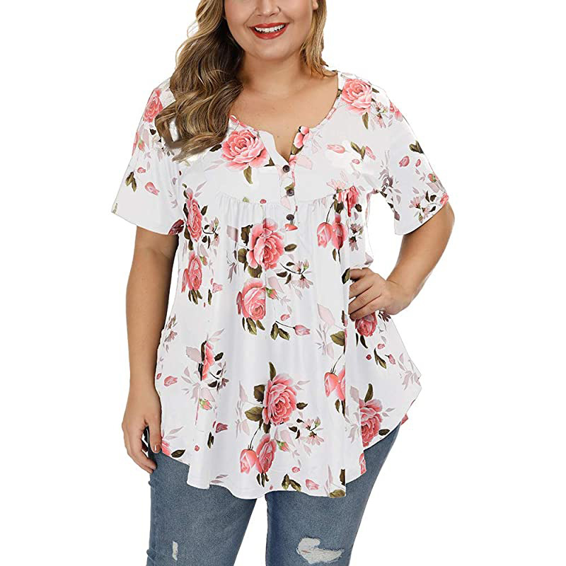 Title 1, New Ladies V-Neck Button Plus Size Printed Shor...