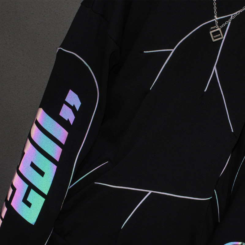 Reflective Printed Fake Two High-neck Hooded Sweaters