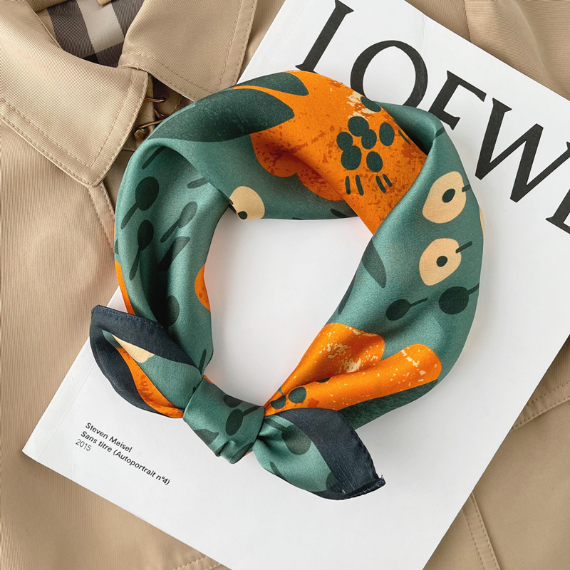 Women's Floral Print Silk Scarf Small Square