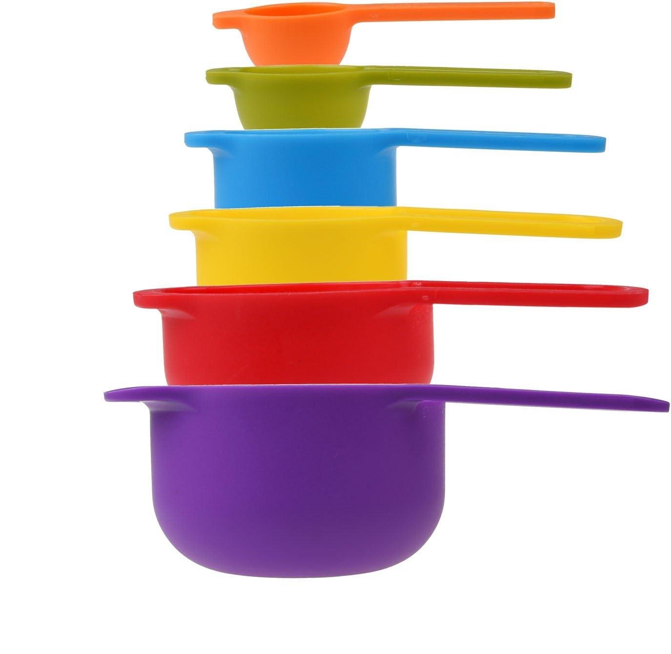 6PCS Measuring Cups And Spoons Little Cook Colorful Measuring Cups And Spoons Set Stackable Measuring Spoons Nesting Plastic Measuring Cups Dishwasher Safe Durable Ramdon Colors