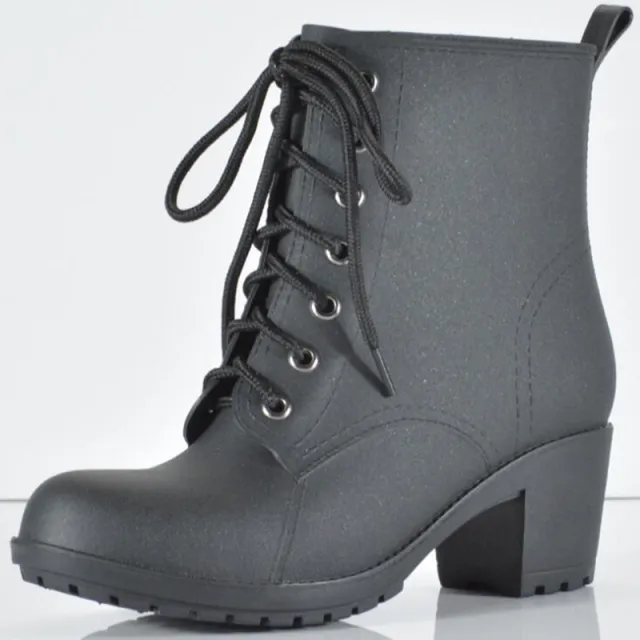 Mid tube Warm And Frosted High heeled Martin Rain Boots Black - Shop at LoveMi