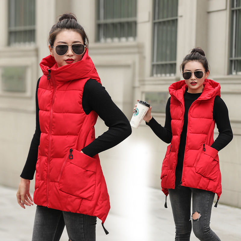 Women's Mid length Down Cotton Vest Red - Shop at LoveMi