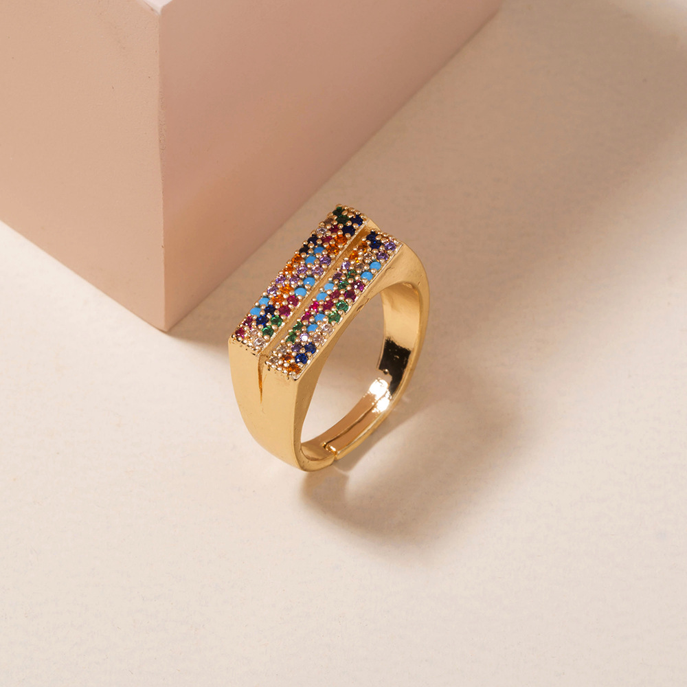 Vintage Simple Zircon Color T-shaped Ring