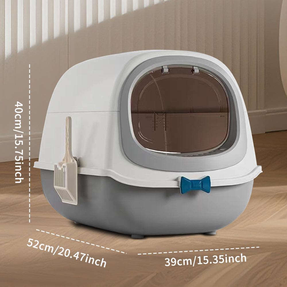 52cm Large Fully Enclosed Flip Cover Cat Litter Box, Anti-Splashing Anti-Tracking Odor Locking Cat Toilet With Free Scoop, Deodorant Pack & Bowtie