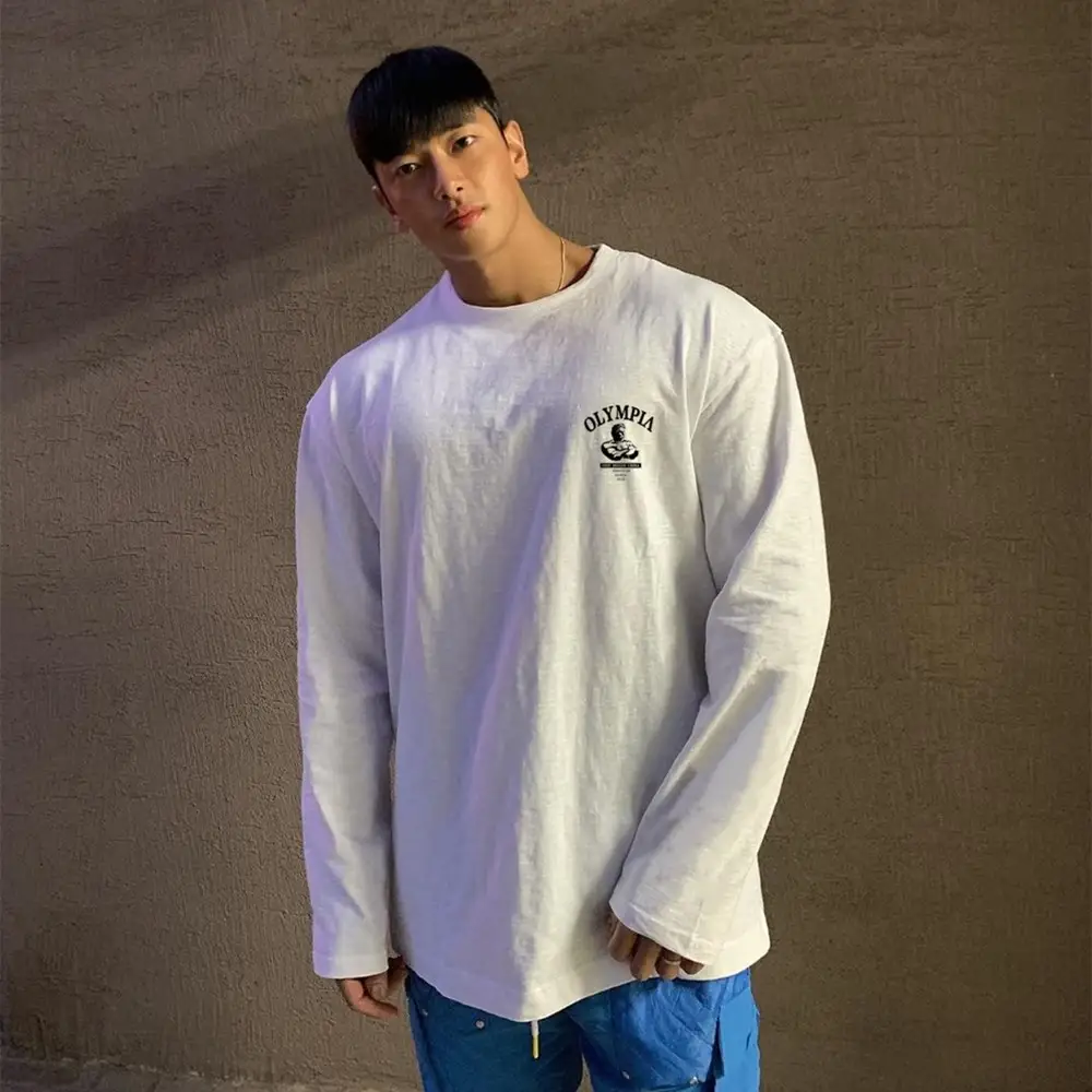 Sports Long Sleeved Men's Cotton Round Neck Loose Top