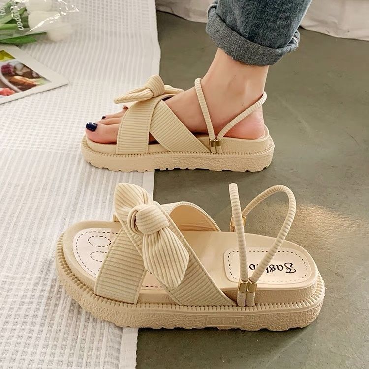 Fashion Student Thick Bottom Roman Flat Shoes Beige - Shop at LoveMi