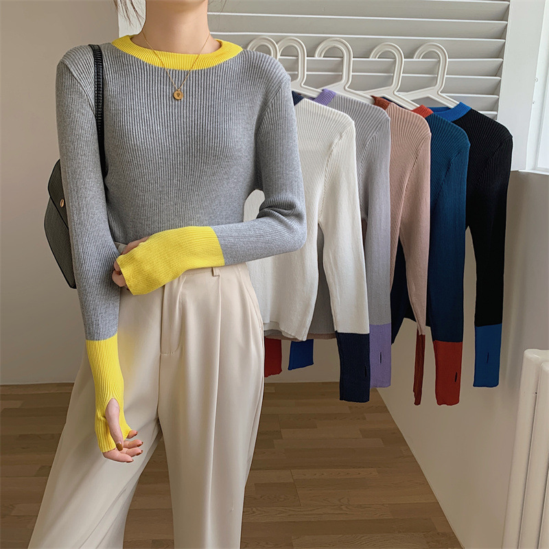 Women's Contrast Sweater Design Knit Top