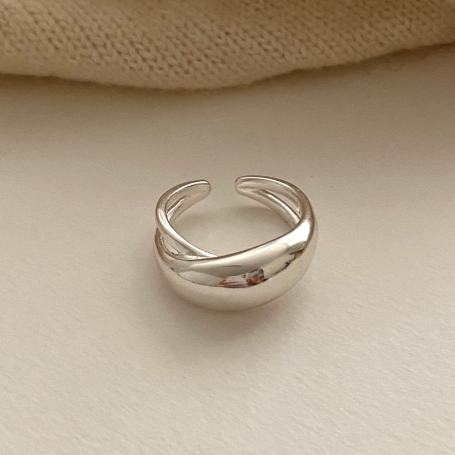 Title 6, 925 Sterling Silver Large Curved Ring