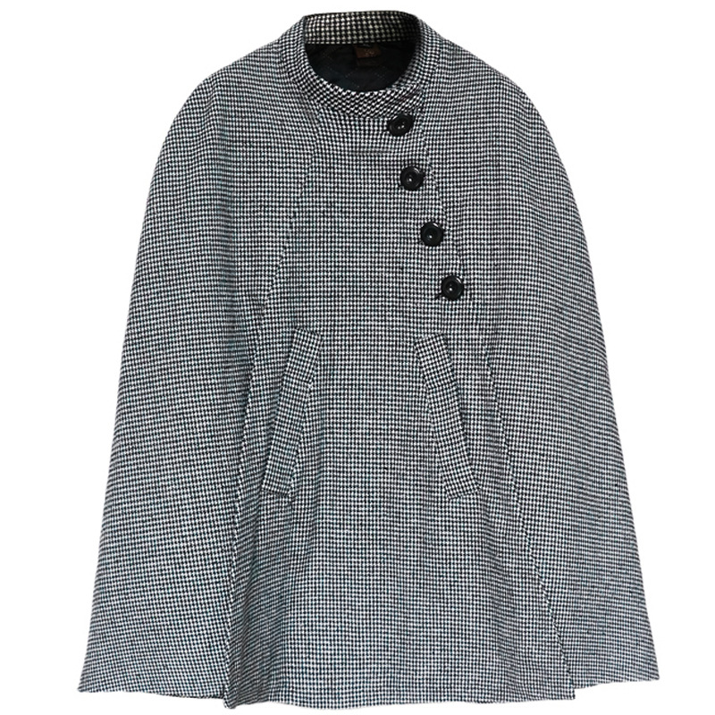 Design Wool Cape Lace up Collar Coat Houndstooth S - Shop at LoveMi