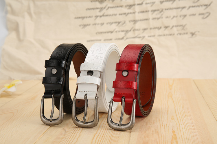 Title 2, All-match Ladies Cowhide Embossed Leather Belt