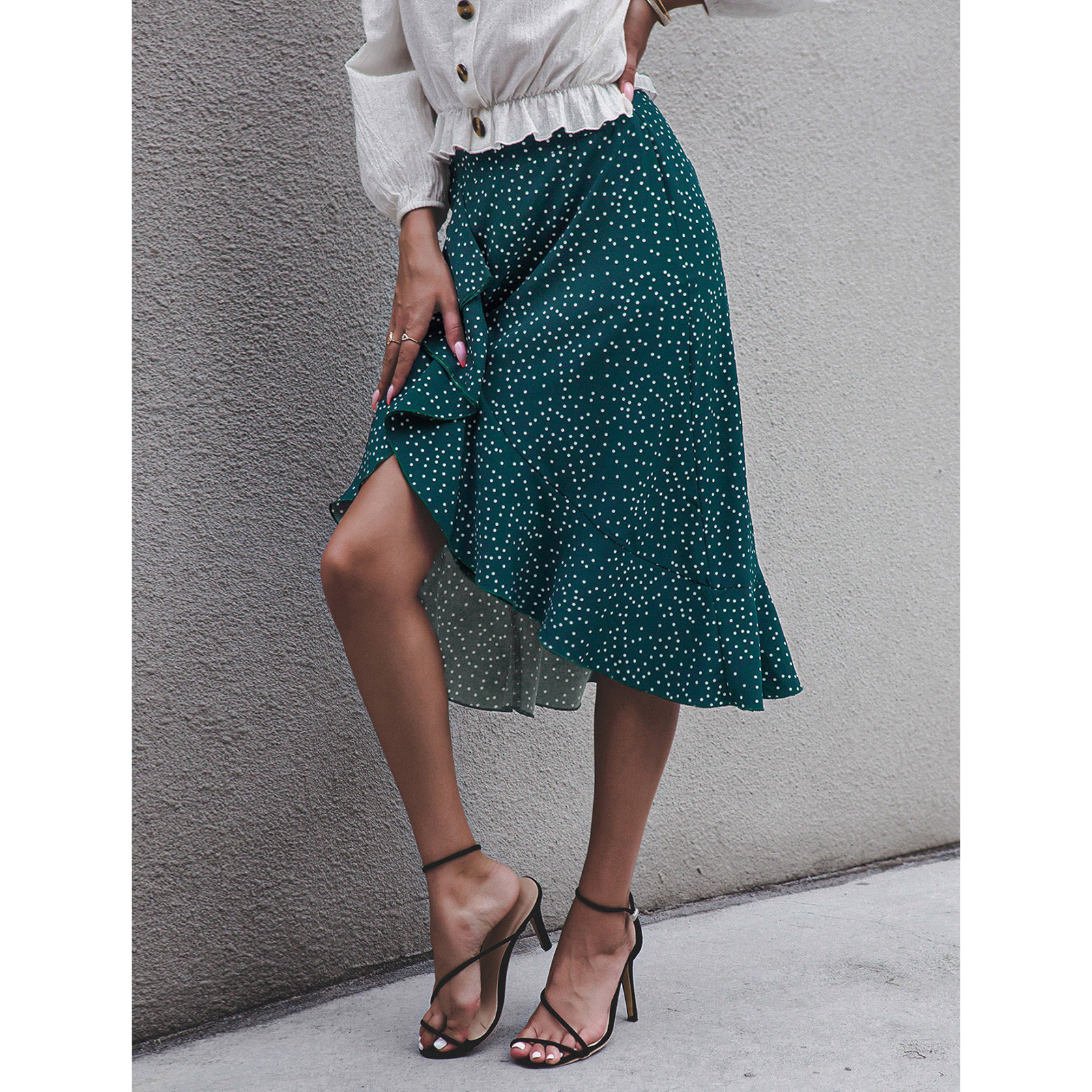 Fashion Irregular Ruffle Polka Dot Skirt