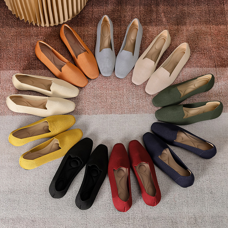 Title 2, Square Toe Flat Bottom Knitted Shoes Flying Wov...