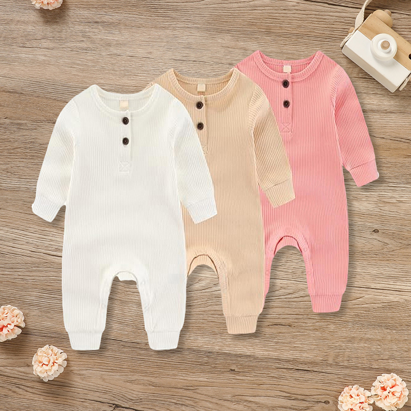 3-Pack Newborns Infants Baby Boys & Girls Long Sleeve Ribbed Romper Soft Button Front Jumpsuit — foto 16