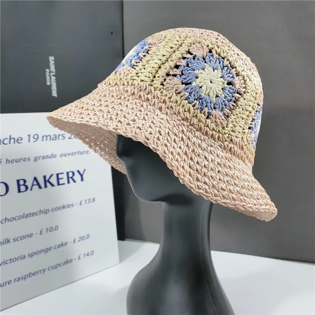 Elegant Folded Floral Straw Bucket Hat Pink - Shop at LoveMi