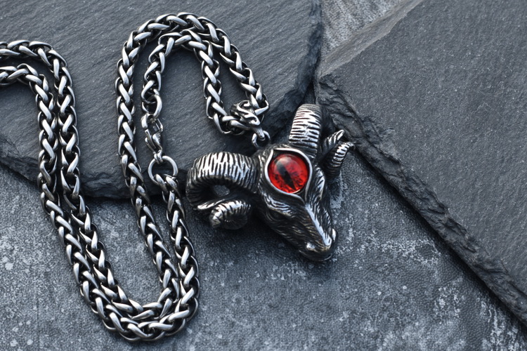 Demon Eye Satanic Ram Necklace Men's Vintage