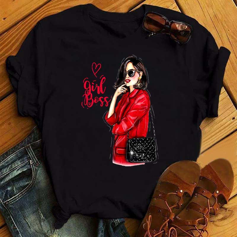 Title 2, Fashion Girl Print Ladies Short Sleeve Top Blac...