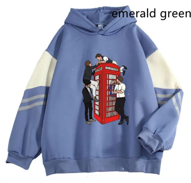 New Cartoon Anime Long Sleeve Casual Loose Contrast Color Hoodie Emerald Green - Shop at LoveMi