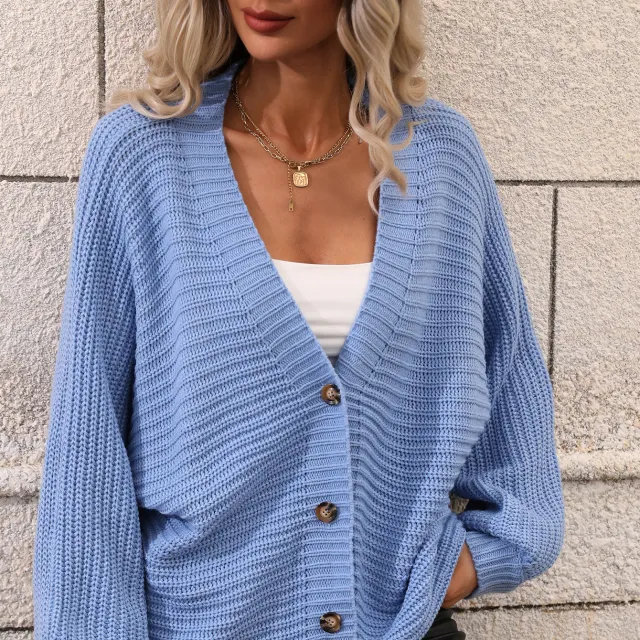 Women's Knitted Cardigan Loose Sweater Blue - Shop at LoveMi