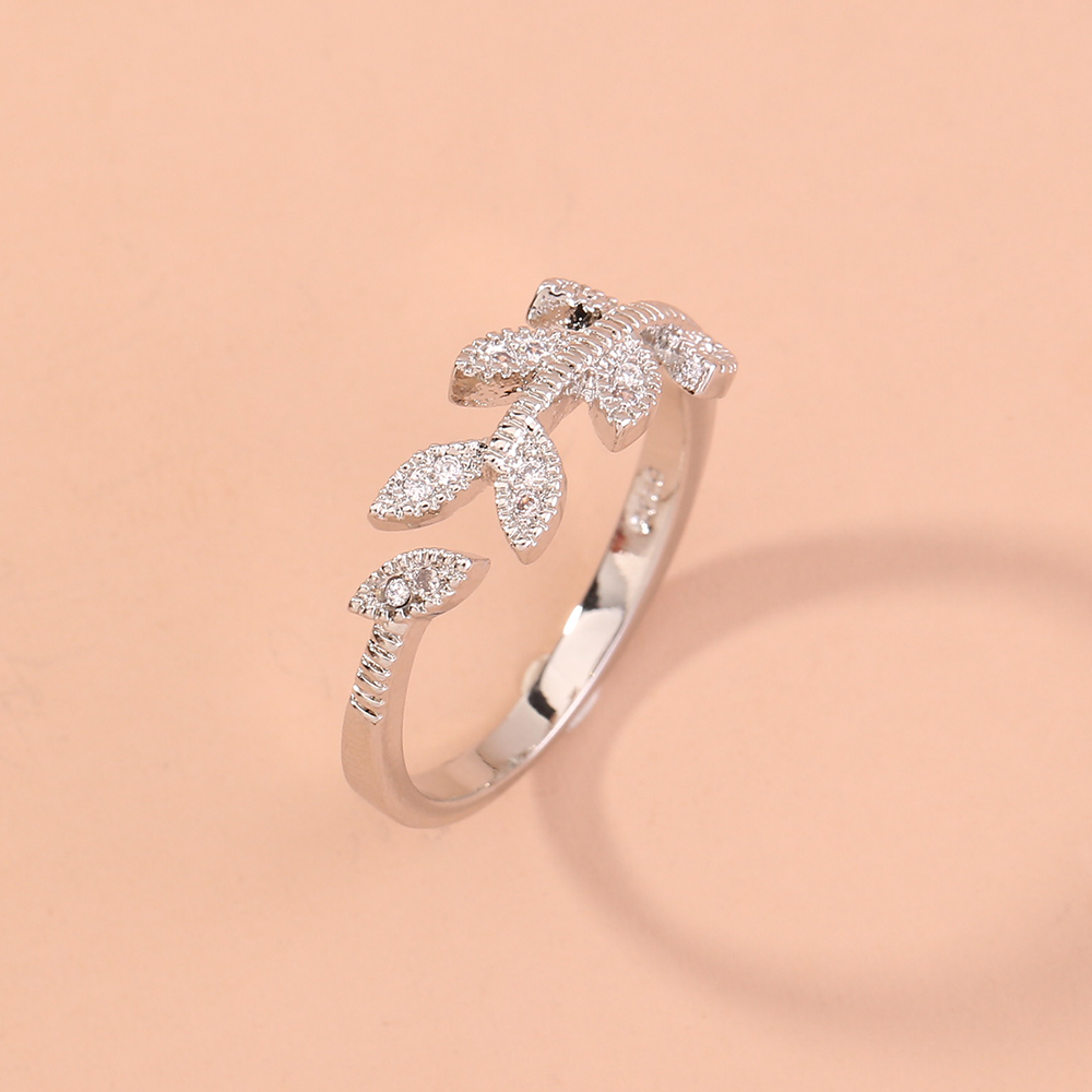 Zircon Tree Branch Adjustable Brass Ring