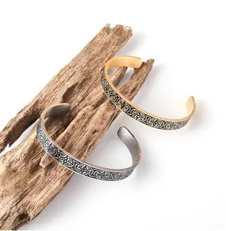 Simple Retro Viking Totem Rune Open Bracelet Men And Women R