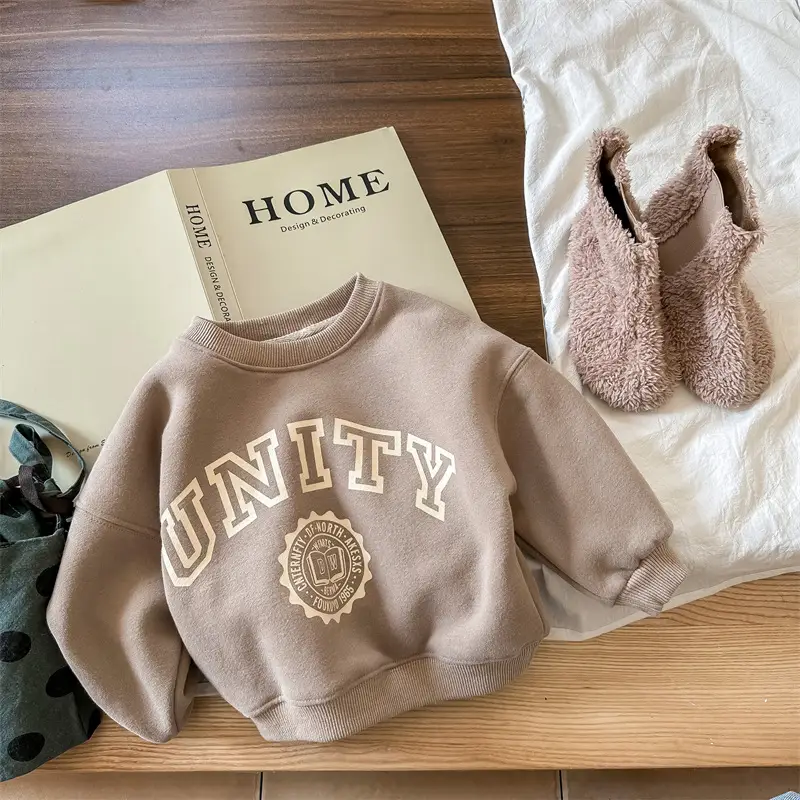Korean Printed Fleece Sweater For Girls' Top
