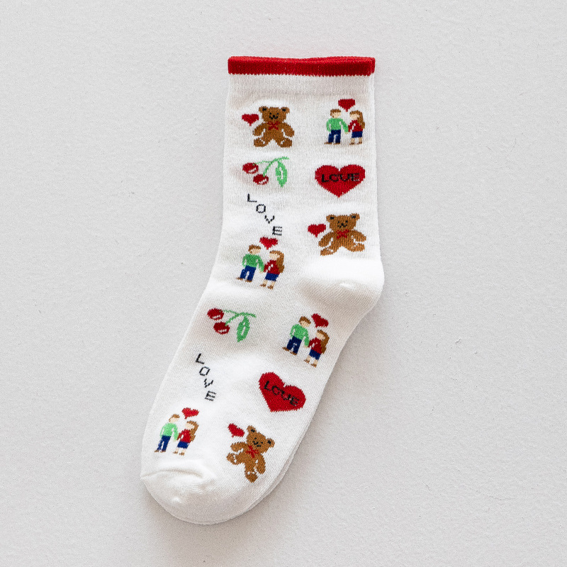 Female Ins Fashionable Tube Socks Cute Loving Rainbow Bear