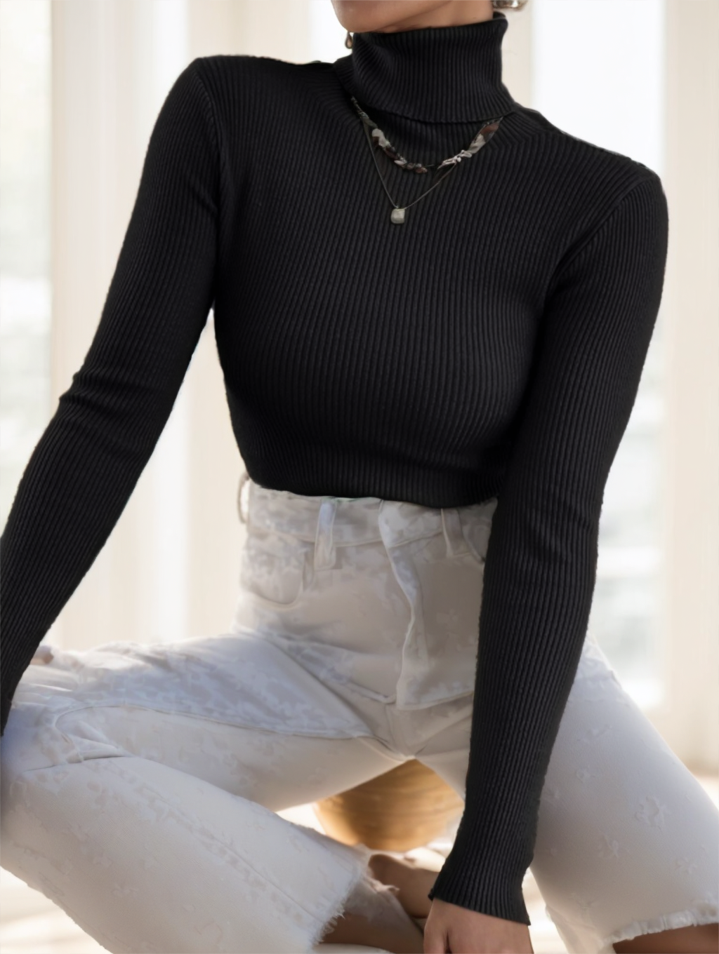 Knit Sweater Without Necklace,Long Sleeve Tops