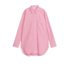 New Loose Fit Cotton Striped Long-sleeved Women's Shirt - Pink And White Stripes - View 1