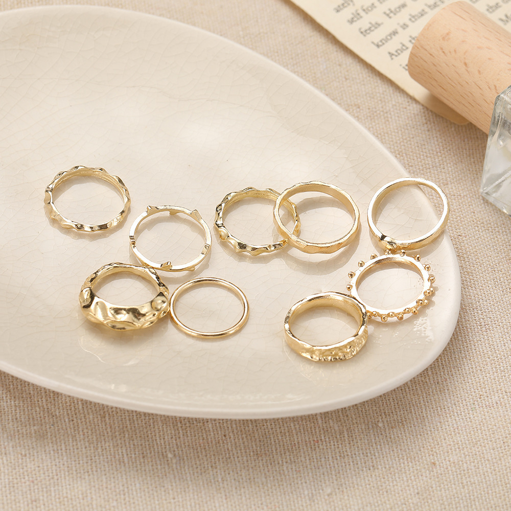 Simple Irregular Geometry 9-piece Ring Set