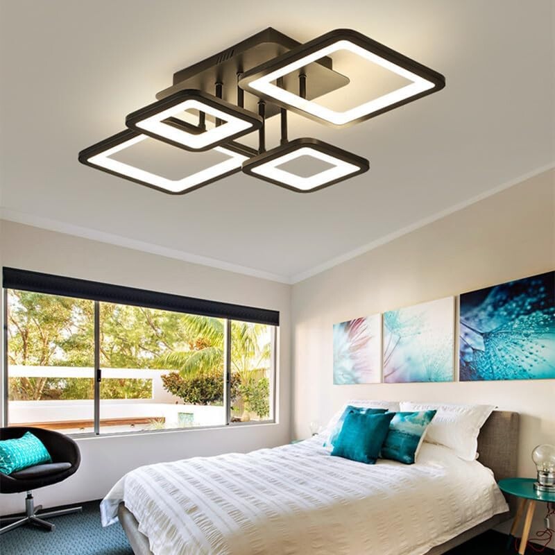 54W Modern LED Ceiling Light Dimmable Black Chandelier Living Room Romote — image 8