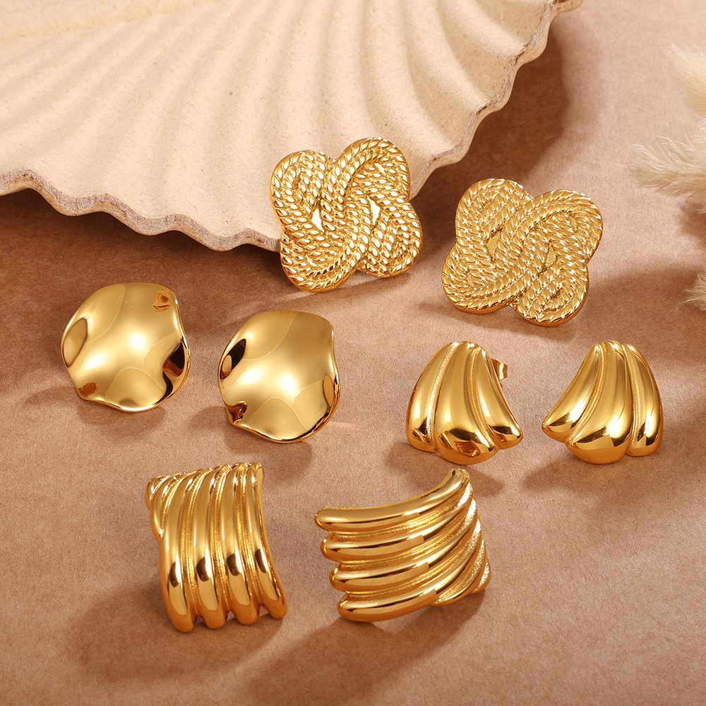 Vintage Woven Texture Four Leaf Clover Stud Earrings 3D Stereo Design, Delicate & Luxurious... thumbnail 1